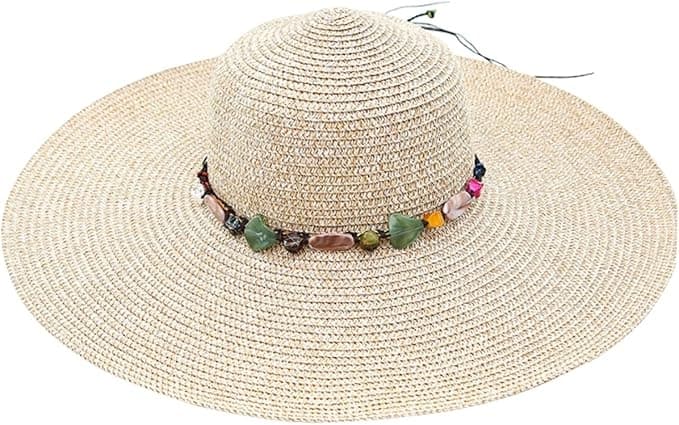 Foldable Straw Hat for Women UPF50+ Sun Protection Wide Brim, Pink, One Size