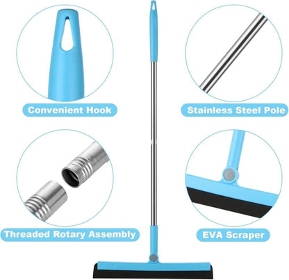 95 cm Water Scraper with Telescopic Handle, Rotatable for Wet and Dry Use, Compatible with Floors, Tiles, Windows and Showers, Blue.