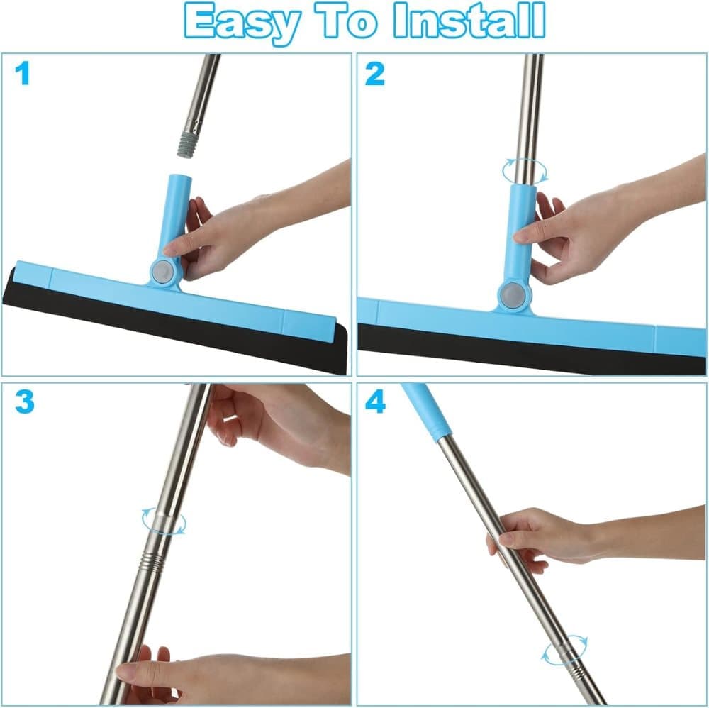 95 cm Water Scraper with Telescopic Handle, Rotatable for Wet and Dry Use, Compatible with Floors, Tiles, Windows and Showers, Blue.