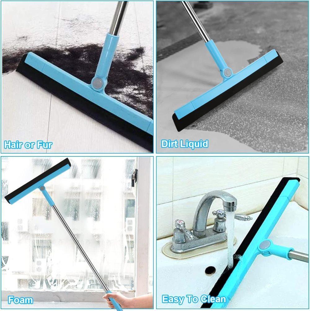 95 cm Water Scraper with Telescopic Handle, Rotatable for Wet and Dry Use, Compatible with Floors, Tiles, Windows and Showers, Blue.
