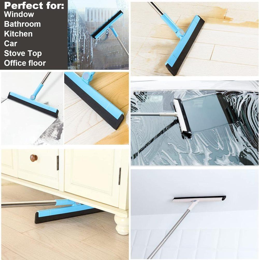 95 cm Water Scraper with Telescopic Handle, Rotatable for Wet and Dry Use, Compatible with Floors, Tiles, Windows and Showers, Blue.