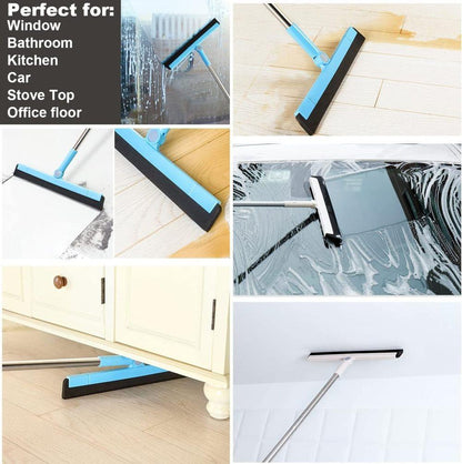 95 cm Water Scraper with Telescopic Handle, Rotatable for Wet and Dry Use, Compatible with Floors, Tiles, Windows and Showers, Blue.