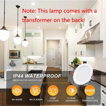 4 pcs LED Spotlight Waterproof IP44 Neutral White Light 4000K, Ultra Thin Design for Bathrooms and Living Rooms