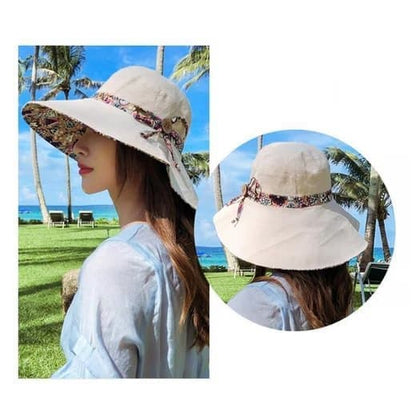 Women's Sun Hat UV Protection Wide Brim Beach Hat Foldable Visor, Double Sided Blue