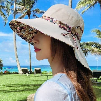 Women's Sun Hat UV Protection Wide Brim Beach Hat Foldable Visor, Double Sided Blue