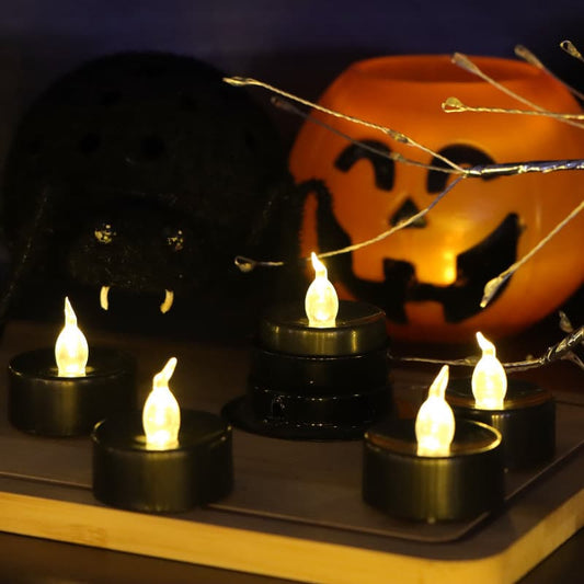12-Pack Battery Operated LED Tea Lights with 3D Flame, Realistic Flashing LED Wishing Lights, Flameless Candles for Halloween Party Decoration