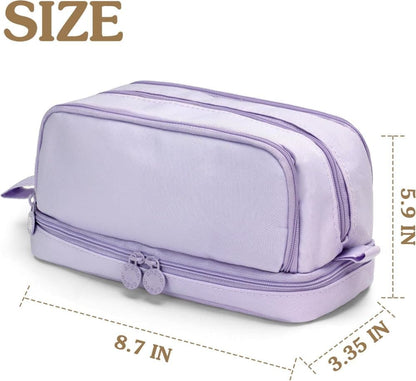 Large Pencil Case with 4 Compartments, Portable Multifunctional Pencil Bag with Handle, Purple