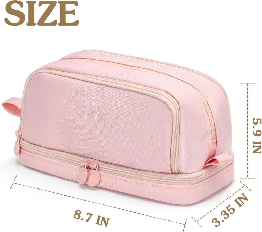 Large Pencil Case with 4 Compartments, Portable Multifunctional Pencil Bag with Handle, Pink