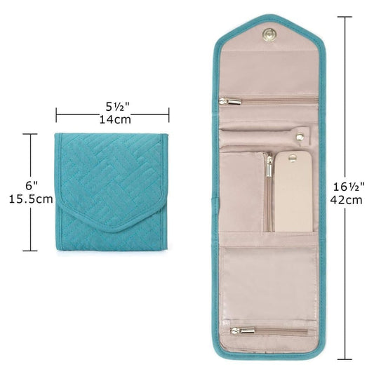 15cm Travel Jewelry Box with Compartments, Dark Blue Compact Jewelry Storage Bag Easy to Carry in Your Bag