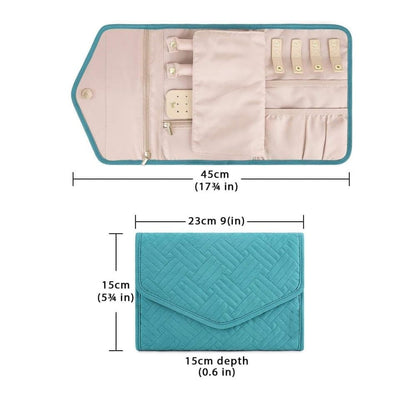 Green Travel Jewelry Box with Compartments, 23cm, Compact Jewelry Storage Bag Easy to Carry.