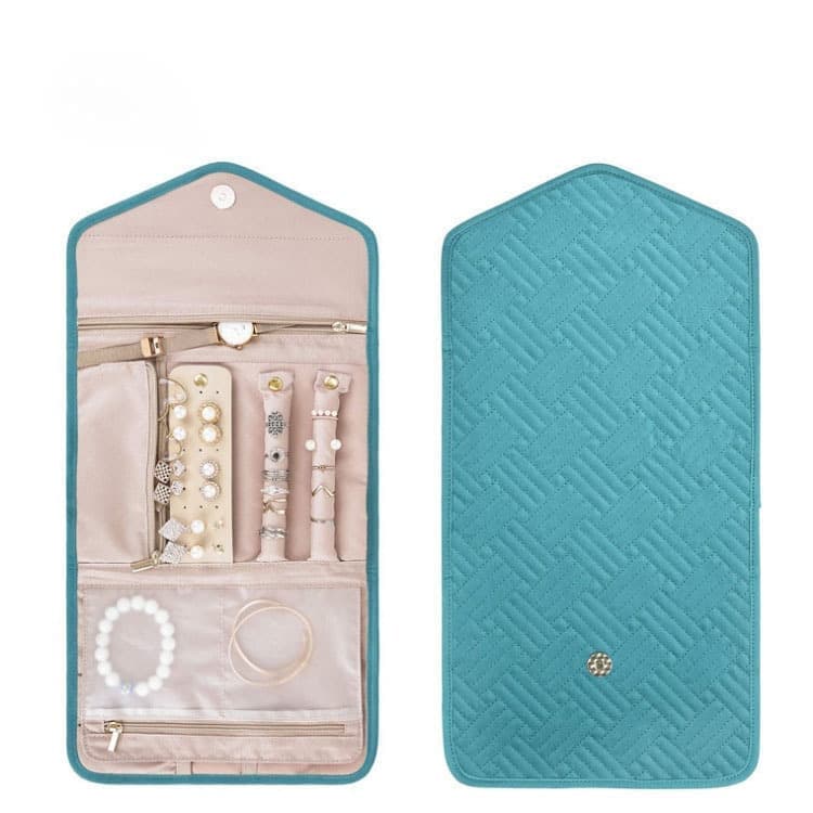 Green Travel Jewelry Box with Compartments, 23cm, Compact Jewelry Storage Bag Easy to Carry.