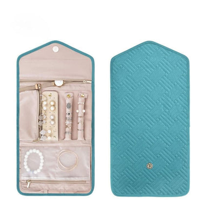 Green Travel Jewelry Box with Compartments, 23cm, Compact Jewelry Storage Bag Easy to Carry.