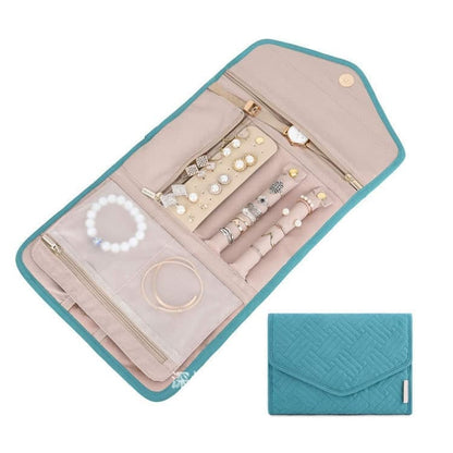 Green Travel Jewelry Box with Compartments, 23cm, Compact Jewelry Storage Bag Easy to Carry.
