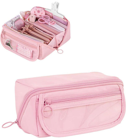 Waterproof Pencil Case with Zipper, Large Multifunctional Travel Pencil Box for Students and Office, Pink