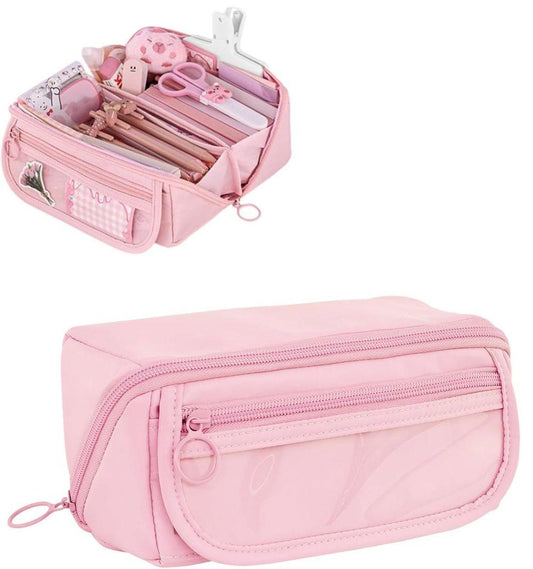 Waterproof Pencil Case with Zipper, Large Multifunctional Travel Pencil Box for Students and Office, Pink