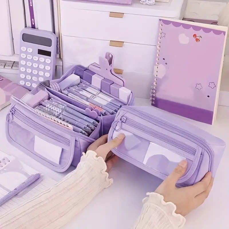 Waterproof Pencil Case with Zipper, Large Multifunctional Travel Pencil Box for Students and Office, Pink