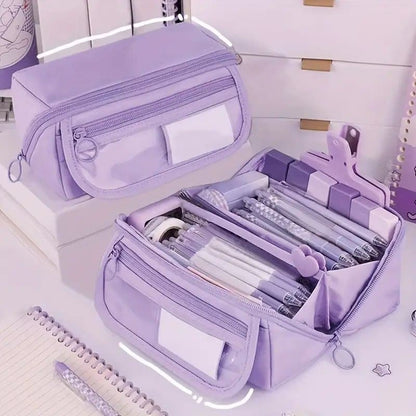 Waterproof Pencil Case with Zipper, Large Multifunctional Travel Pencil Box for Students and Office, Pink
