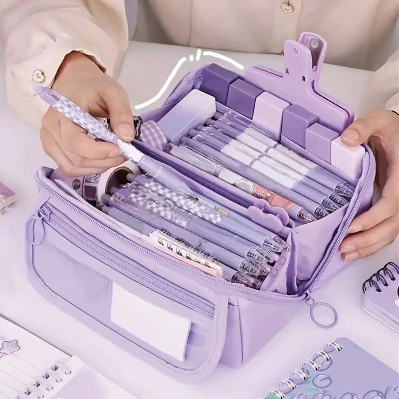 Waterproof Pencil Case with Zipper, Large Multifunctional Travel Pencil Box for Students and Office, Pink