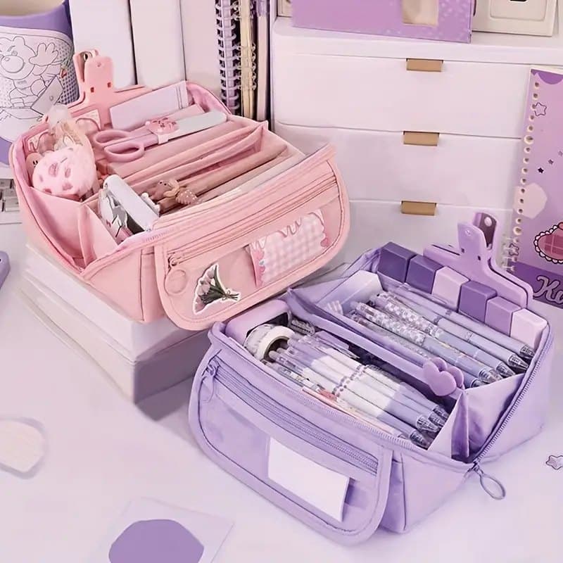Waterproof Pencil Case with Zipper, Large Multifunctional Travel Pencil Box for Students and Office, Pink