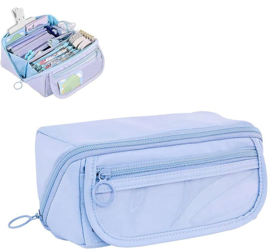 1 Large Waterproof Pencil Case with Zipper, Multifunctional Travel Pencil Box for Students & Office, Blue.