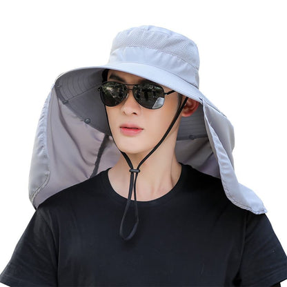 Foldable Sun Hat with Neck Protection UV Protection Fishing and Hiking Cap, Light Gray