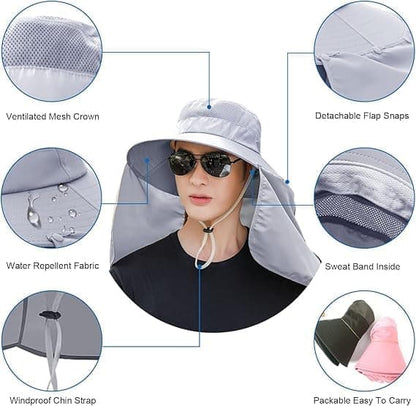 Foldable Sun Hat with Neck Protection UV Protection Fishing and Hiking Cap, Light Gray