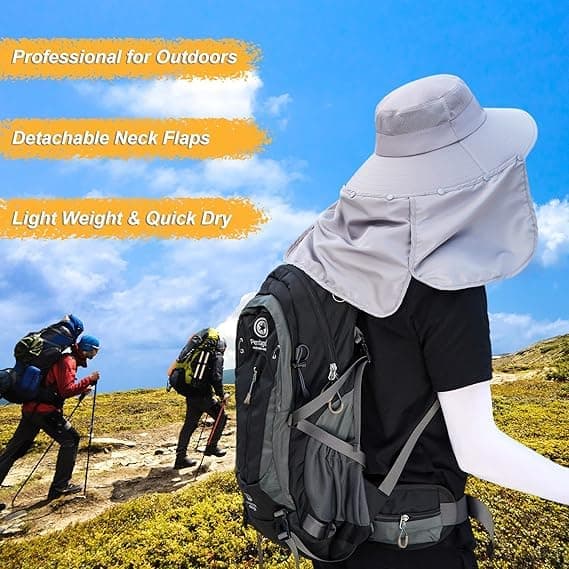 Foldable Sun Hat with Neck Protection UV Protection Fishing and Hiking Cap, Light Gray