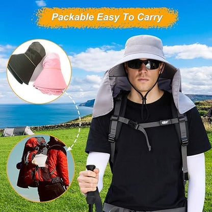 Foldable Sun Hat with Neck Protection UV Protection Fishing and Hiking Cap, Light Gray