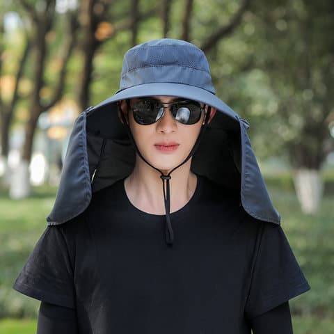 Foldable Sun Hat with Neck Protection UV Protection Fishing and Hiking Cap, Dark Gray