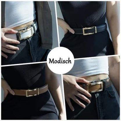 Unisex Leather Belt with Adjustable Buckle, 115/125 cm, Yellow