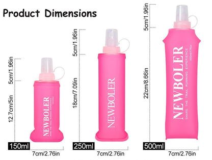 150ml 250ml 500ml Foldable Water Bottle BPA-Free Soft Bottle for Marathons Camping Hiking, 500ML, Dark Pink.