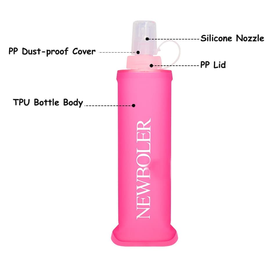 500ml Foldable Water Bottle BPA-Free Soft Bottle for Marathons Camping Hiking, 500ml, Pink