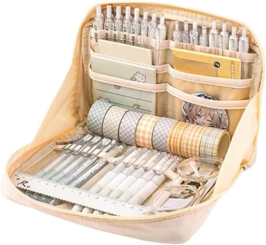 1 Pack White Stylish Pencil Case with Zipper, Large Capacity Multifunctional Travel Pencil Box for School and Office.