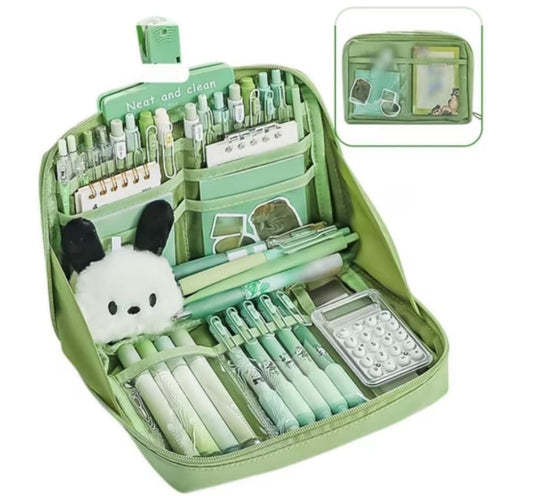 Green Large Capacity Pencil Case with Compartments and Zipper, Multifunctional Travel Pencil Box for School and Office