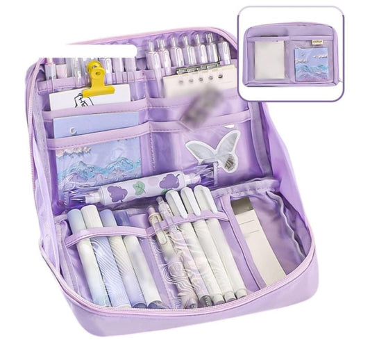 1 Pack Purple Large Capacity Stylish Pencil Case with Zipper for School and Office.