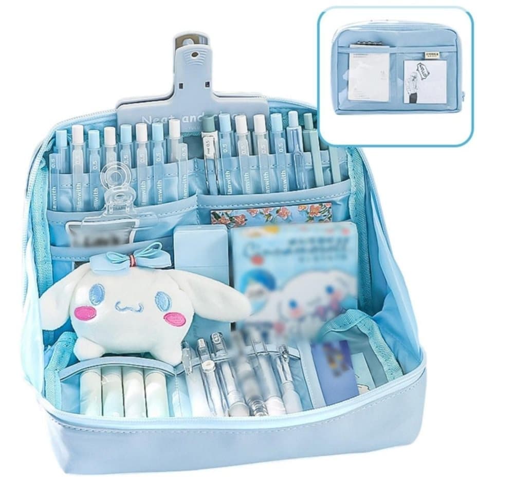 Large Capacity Pencil Case with Compartments and Zipper for School Office Travel, Blue, Multifunctional Stylish Pencil Box.
