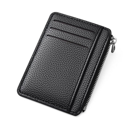 6 Card Slots Zipper Card Holder Wallet, Thin and Durable, Water Repellent and Scratch Resistant, Black