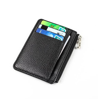 6 Card Slots Zipper Card Holder Wallet, Thin and Durable, Water Repellent and Scratch Resistant, Black