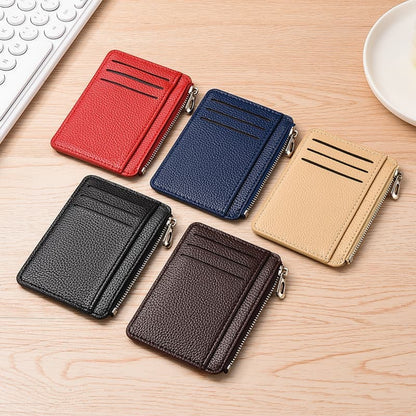 6 Card Slots Zipper Card Holder Wallet, Thin and Durable, Water Repellent and Scratch Resistant, Black