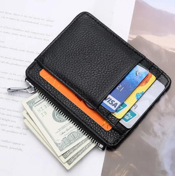 6 Card Slots Zipper Wallet, Thin Durable Water Repellent Scratch Resistant Card Holder, Easy to Carry, Red