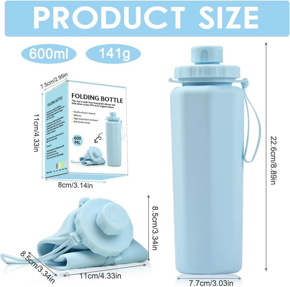 600ml Foldable Water Bottle BPA-Free Lightweight for Travel Gym Camping, Yellow