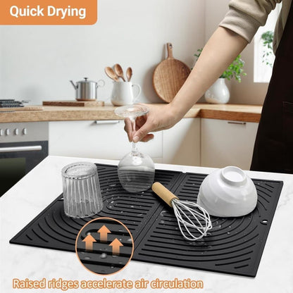 Non-Slip Silicone Kitchen Counter Mat, Foldable Water Drainage Wiping Mat, Grey, 43cm x 34cm