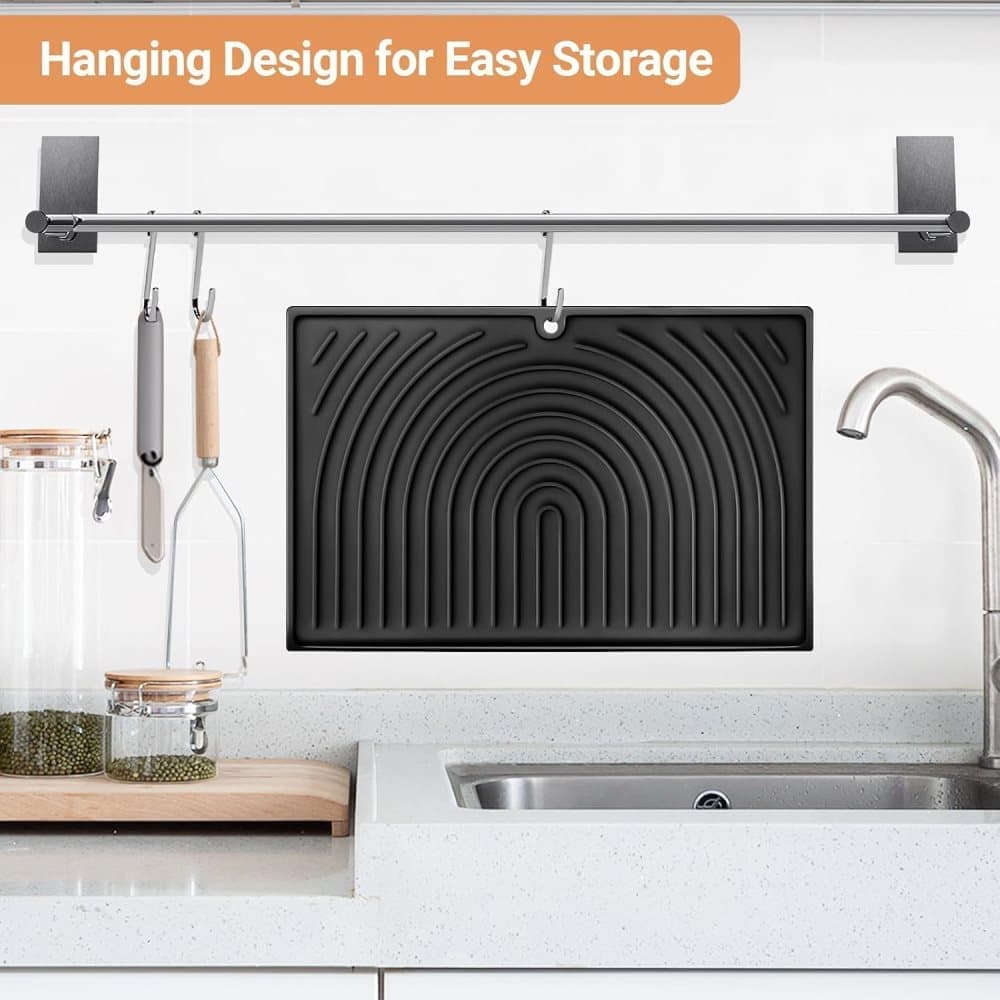 Non-Slip Silicone Kitchen Counter Mat, Foldable Water Drainage Wiping Mat, Grey, 43cm x 34cm