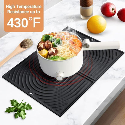 Non-Slip Silicone Kitchen Counter Mat, Foldable Water Drainage Wiping Mat, Grey, 43cm x 34cm
