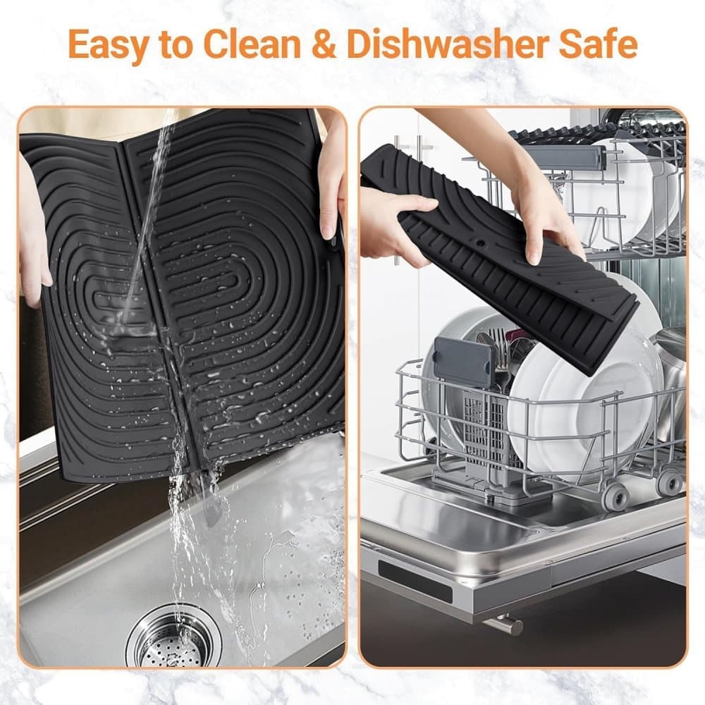 Non-Slip Silicone Kitchen Counter Mat, Foldable Water Drainage Wiping Mat, Grey, 43cm x 34cm