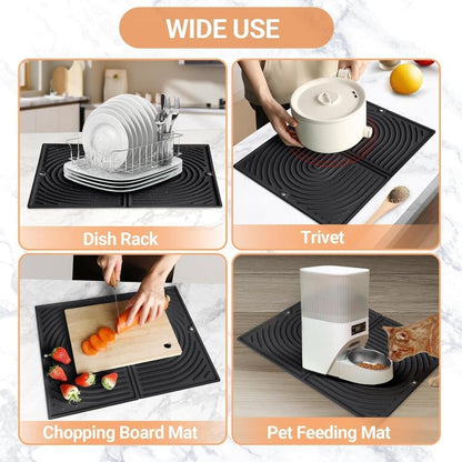 Non-Slip Silicone Kitchen Counter Mat, Foldable Water Drainage Wiping Mat, Grey, 43cm x 34cm