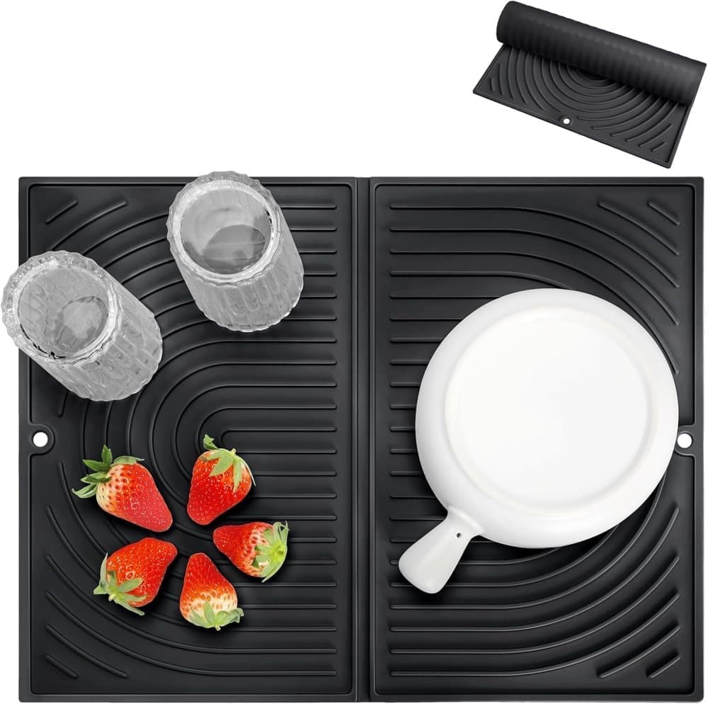 Non-Slip Silicone Kitchen Counter Mat, Foldable Water Drainage Wiping Mat, Grey, 43cm x 34cm