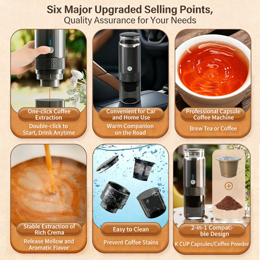 Portable Handheld Coffee Maker, compatible with K Cup Capsules and Ground Coffee, Manually Operated for Camping Travel