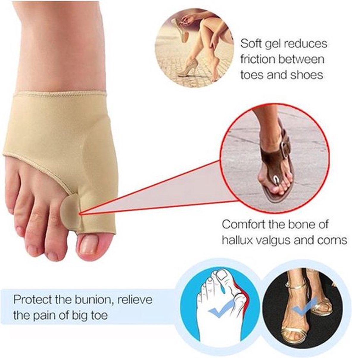 Hallux Valgus Toe Protectors | Toe Separators | Toe Corrector | Bunion | Bunion | Callus | Toe Straightening | Beige | 2 Pieces