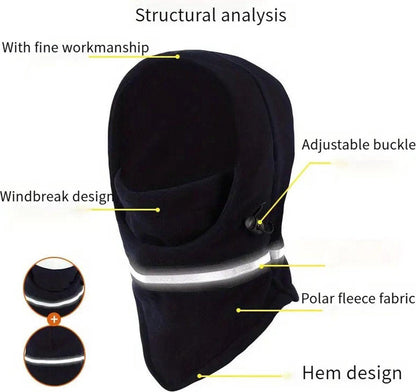 Adjustable Fleece Balaclava With Reflective Safety Strip | Neck Warmer | Windproof | UV Protection | Ski Mask | Scooter Mask | Winter Mask | Winter Hat | Dark Blue.